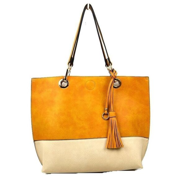 2N1 Two-tone Tassel Tote with Pouch - Picture 1 of 5